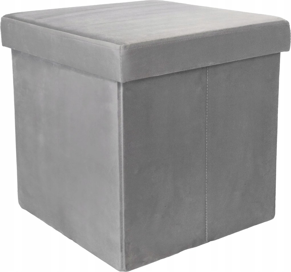 Puff Összecsukható Ülőfelület Tárolórekesszel 38x38x38 cm Világos Szürke Velúr