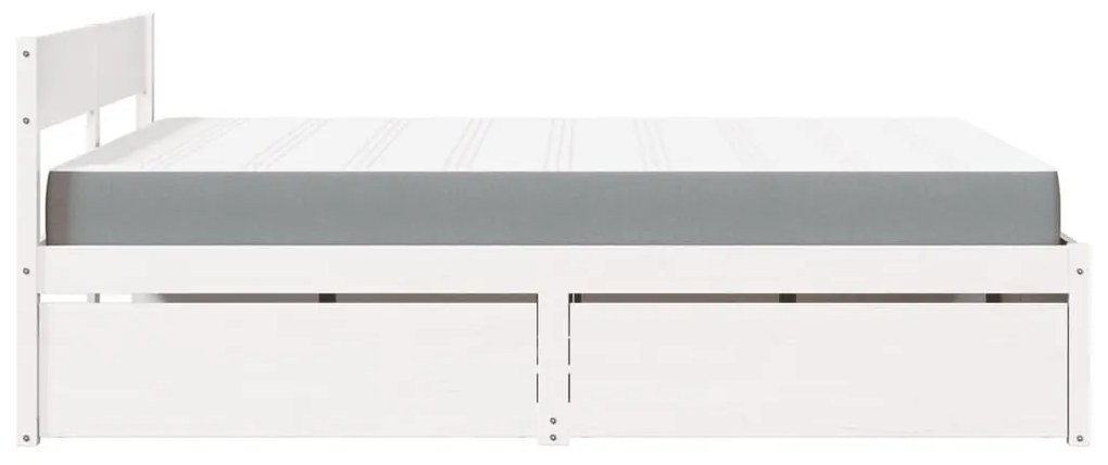 fehér tömör fenyőfa ágy fiókokkal és matraccal 160 x 200 cm