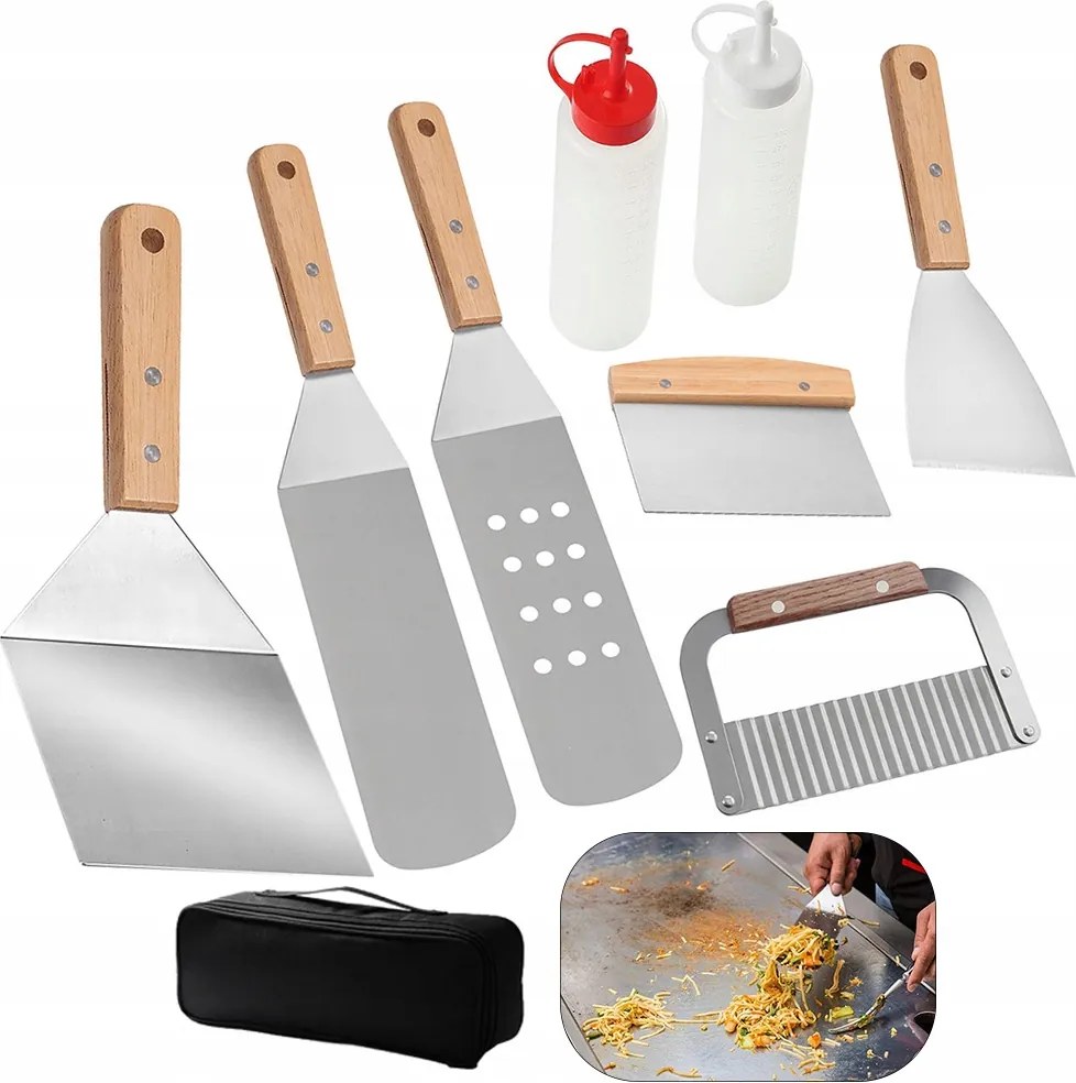 8 db-os rozsdamentes acél grill evőeszköz készlet grillező szerszámokhoz
