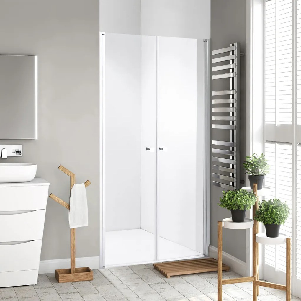 Stuxi Roma 80 cm széles kétszárnyú nyíló zuhanyajtó, 6 mm vízlepergető üveggel, króm profillal, 195 cm magas