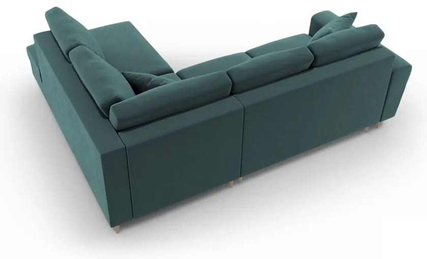 Petróleum színű bársony kinyitható tárolóhelyes sarokkanapé (jobb oldali-L alakú) Kyoto – Cosmopolitan Design