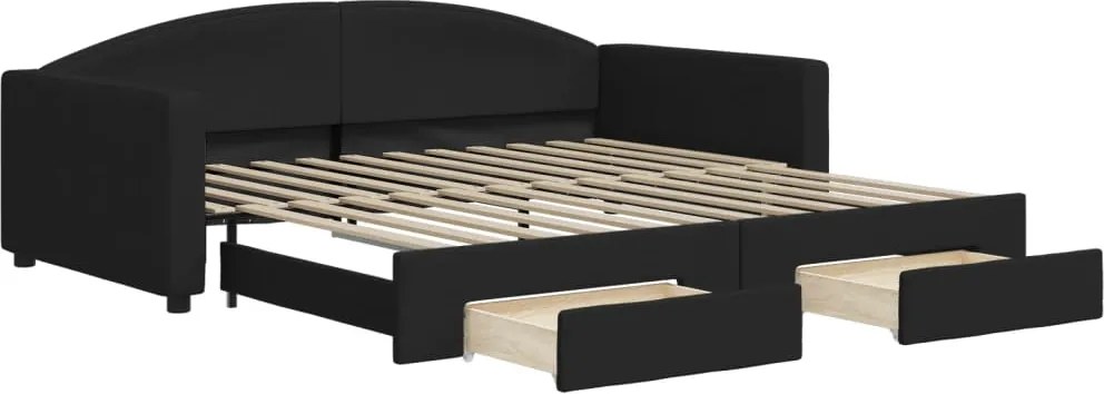 vidaXL fekete kihúzható szövet heverő fiókokkal 100 x 200 cm