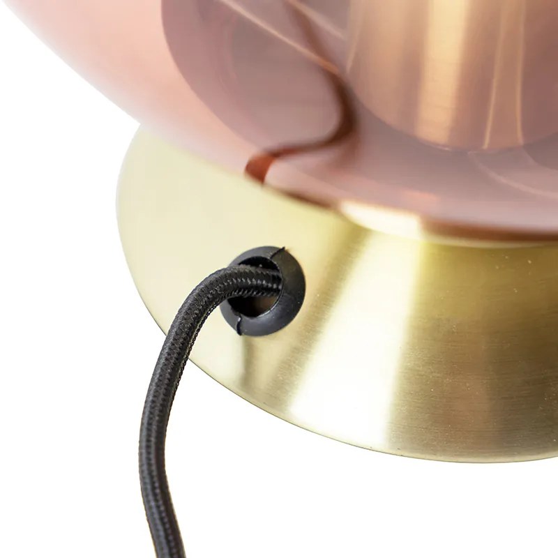 Art Deco asztali lámpa sárgarézzel és rózsaszín üveggel - Pallon