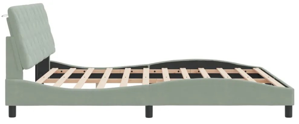 világosszürke bársony ágykeret LED-ekkel matrac nélkül 180 x 200 cm