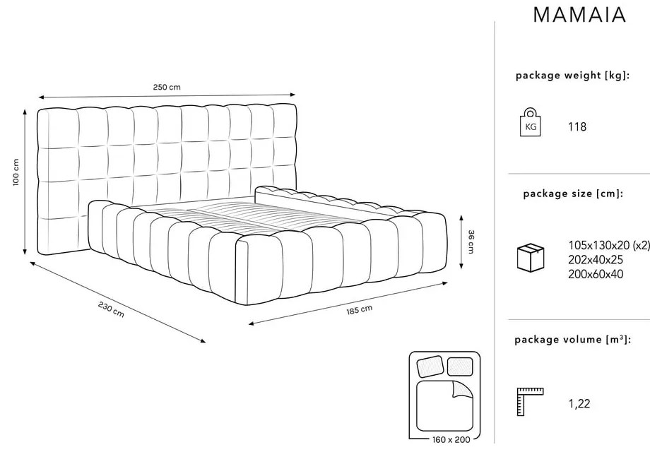 Sötétkék kárpitozott ágyneműtartós franciaágy ágyráccsal 160x200 cm Mamaia – Micadoni Home