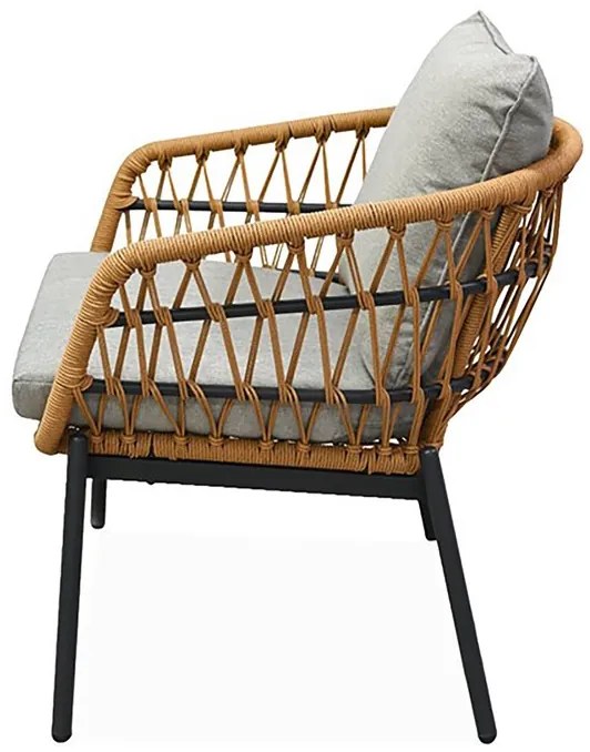 Kerti Ülőgarnitúra, Fém + Polyrattan, Barna. NAT