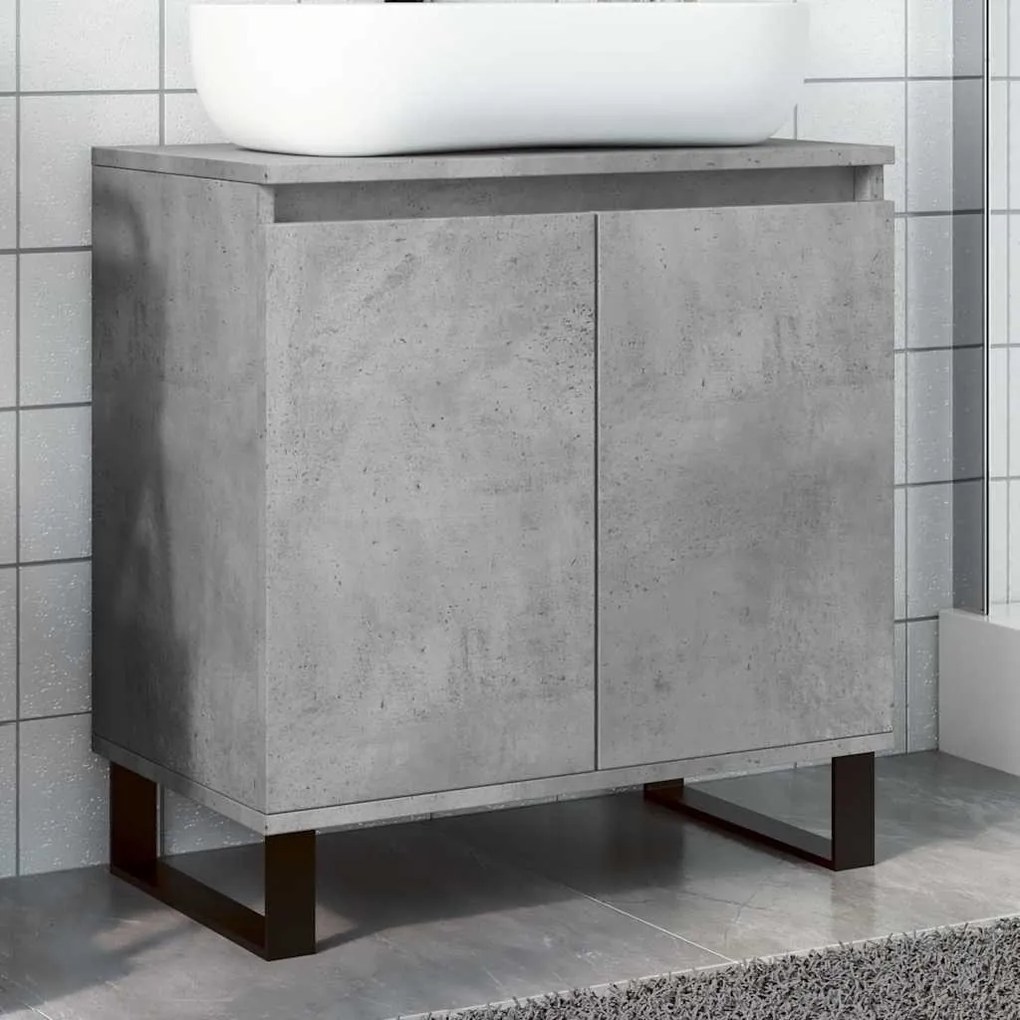 Betonszürke szerelt fa fürdőszobaszekrény 58x33x60 cm