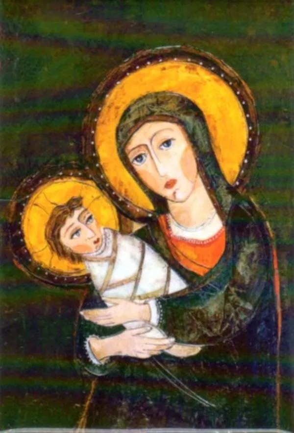 Mágnes Vászonkép Szűzanya a gyermekkel 5x8cm