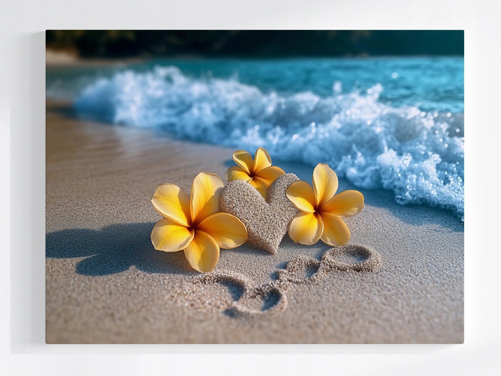 Poszter Tenger Tengerpart Homok Szív Virágok Plumeria 100x75