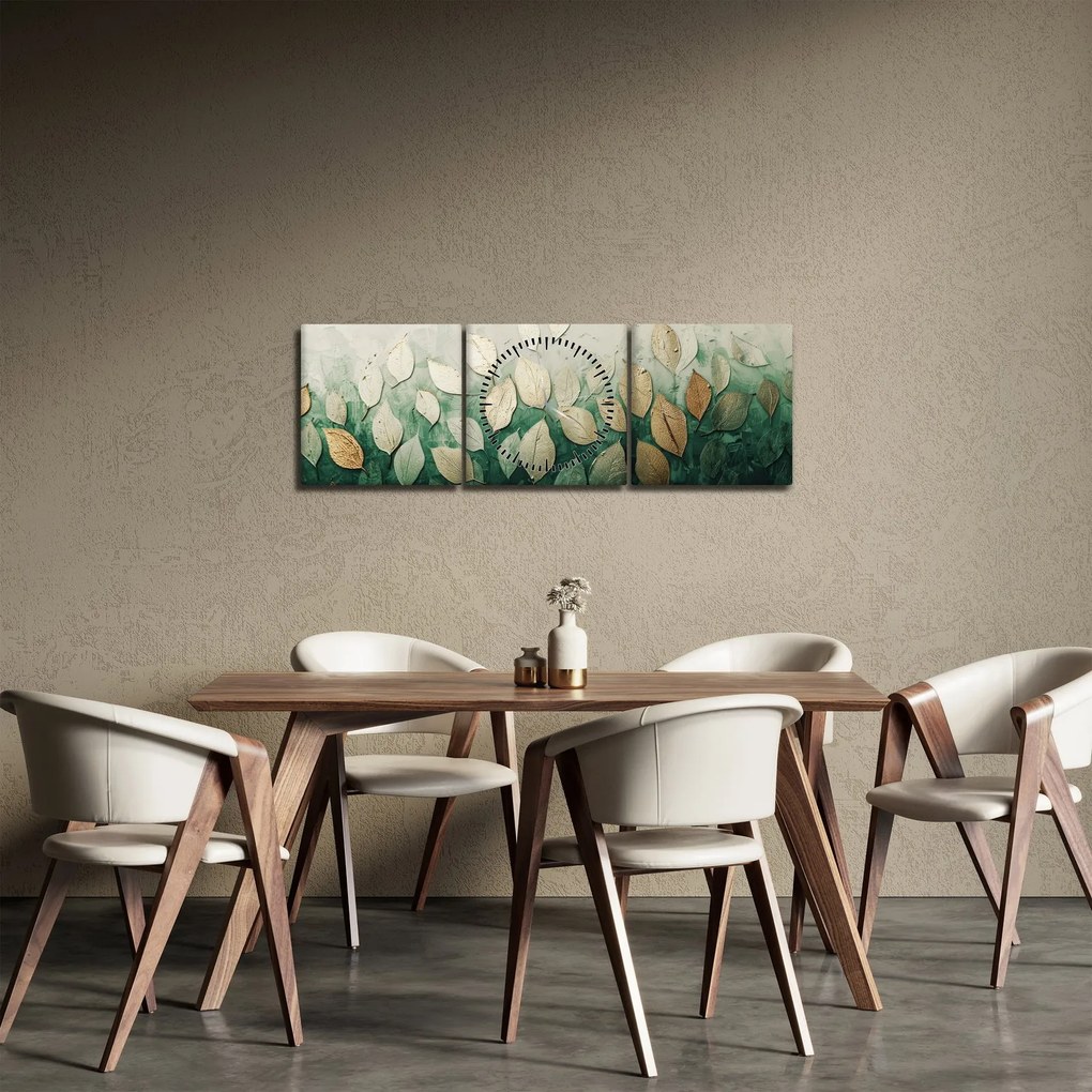 Kép - Arany-zöld levelek (órával) (90x30 cm)