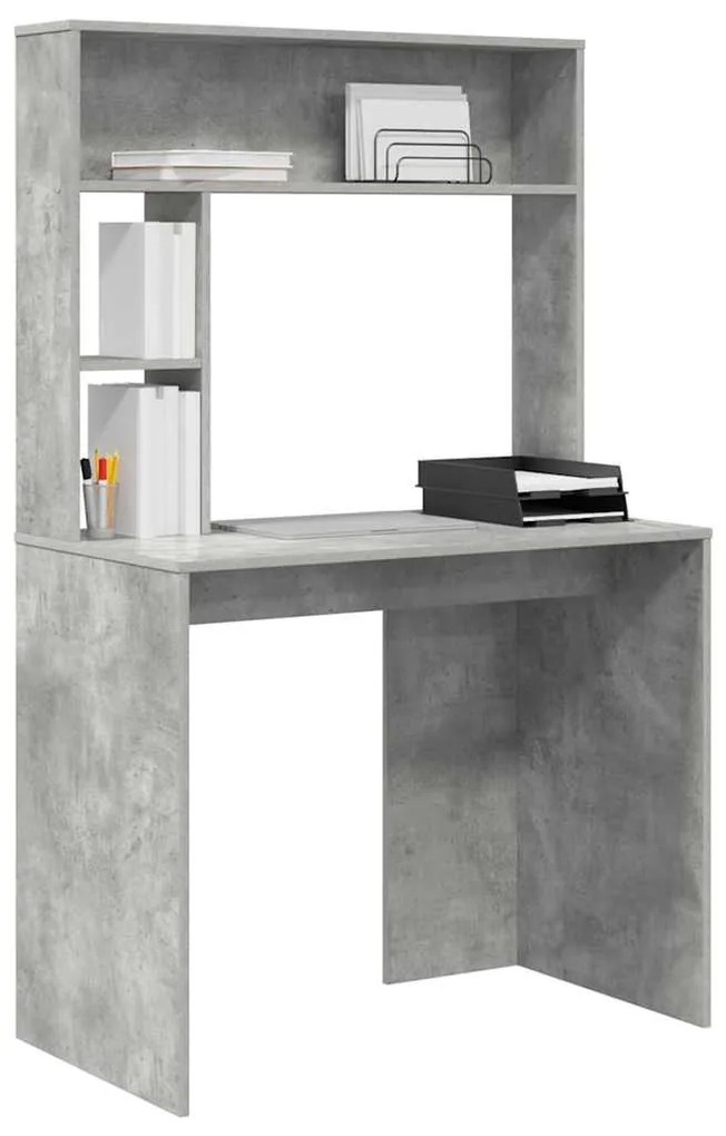 Asztal polcokkal Beton szürke 91 x 50 x 149 cm Faanyag