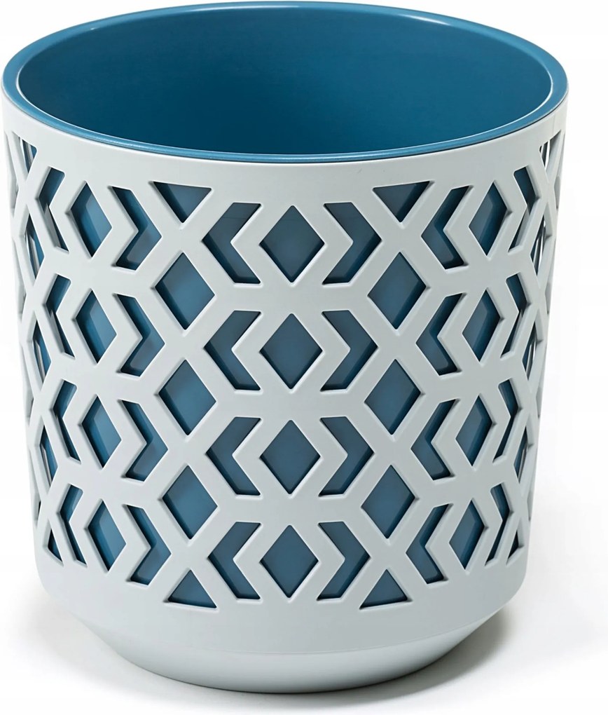 Virágcserép fedő, geometrikus mintával, ø 29 cm, Szürke, tengerészkék betéttel