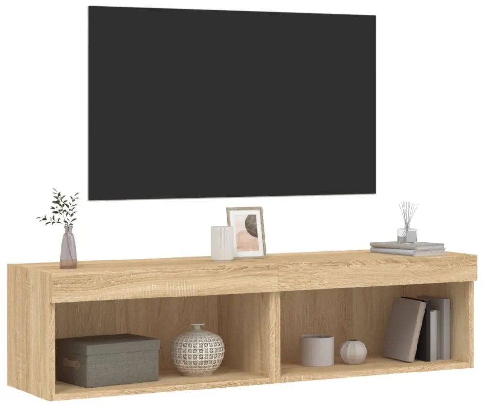 2 db sonoma tölgy színű TV-szekrény LED-ekkel 60x30x30 cm