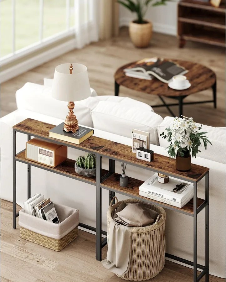 Előszobai konzolasztal, 2 szintes, rusztikus barna és fekete színben