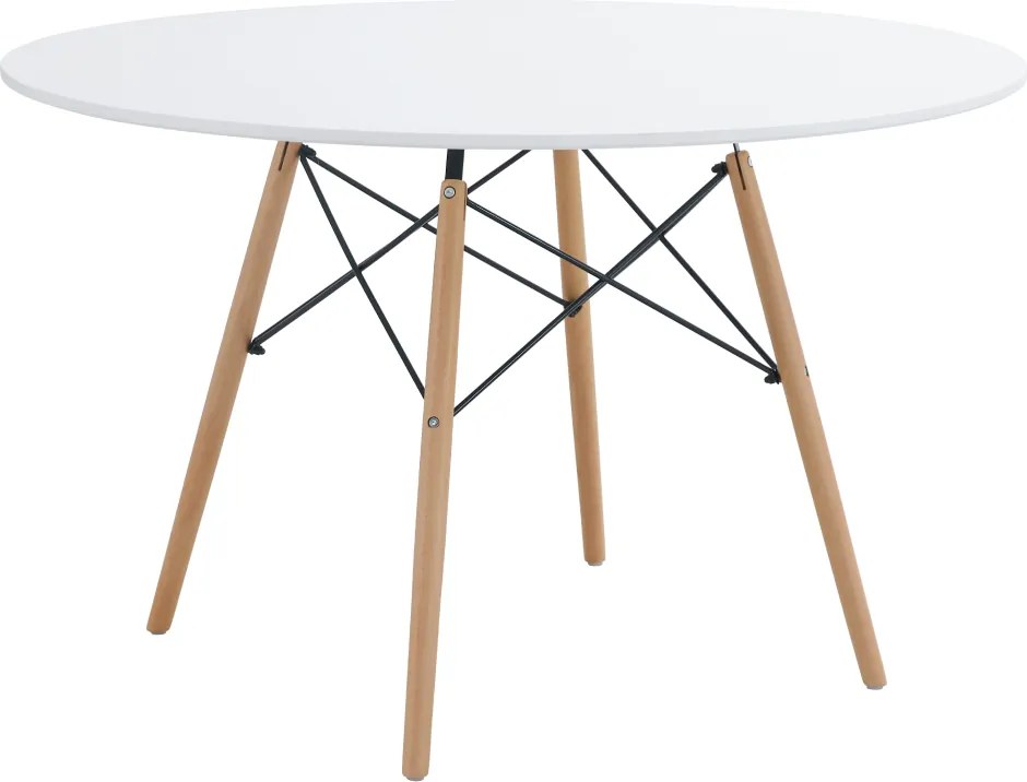 Étkezőasztal, fehér/matt/bükk, átmérő 120 cm, DEMIN NEW