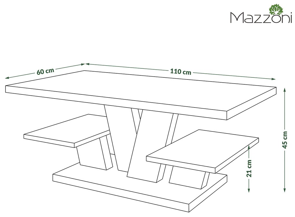 Mazzoni VIVA Fehér Fényes/Fekete Matt - MODERN DOHÁNYZÓASZTAL POLCOKKAL