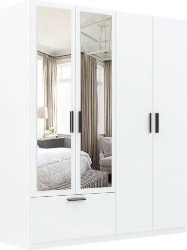 LITA 4 ajtós, 1 fiókos ruhásszekrény tükörrel | Fehér