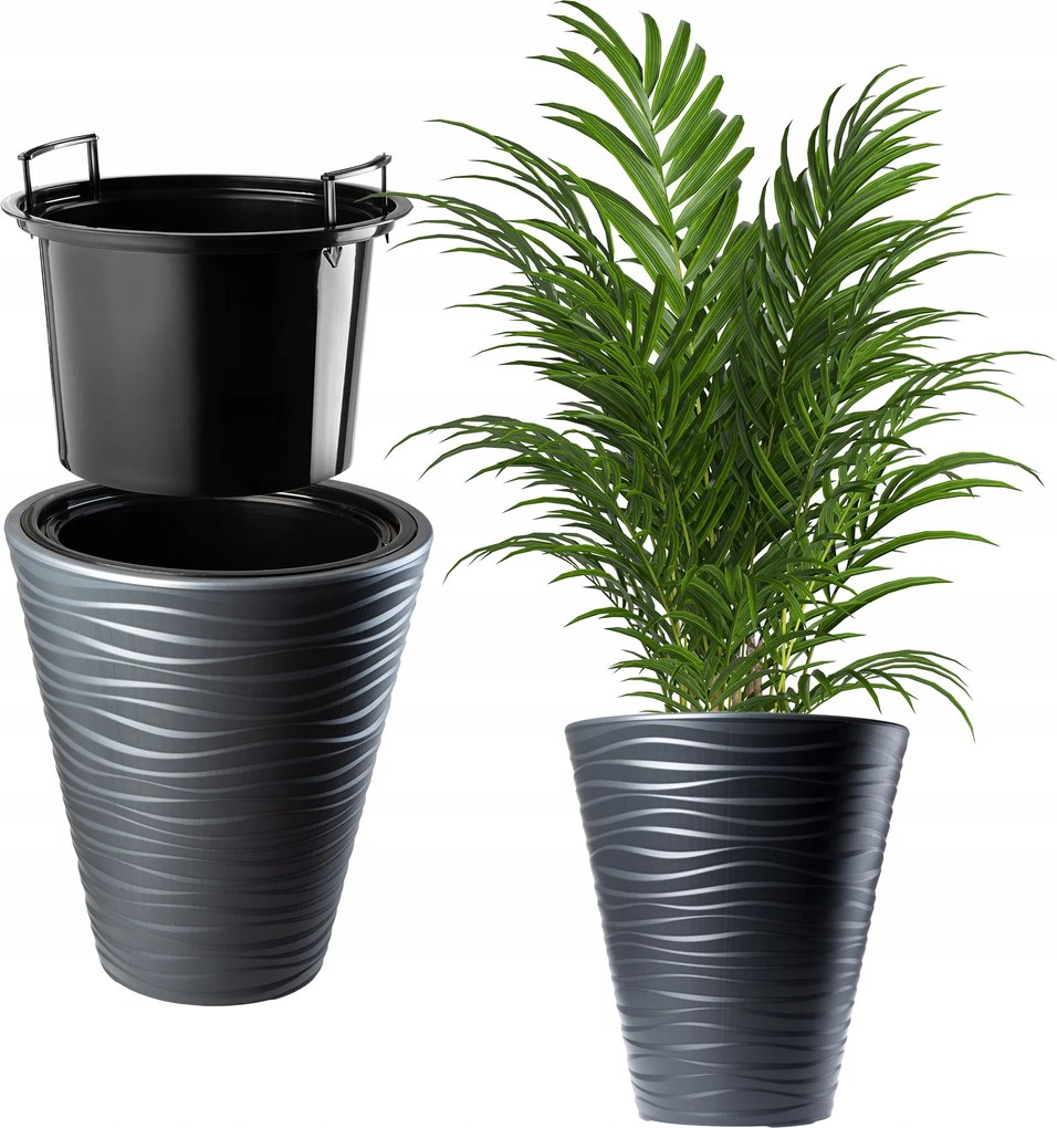 Virágtartó 40cm Fedő Betéttel Virágágyás Antracit Műanyag