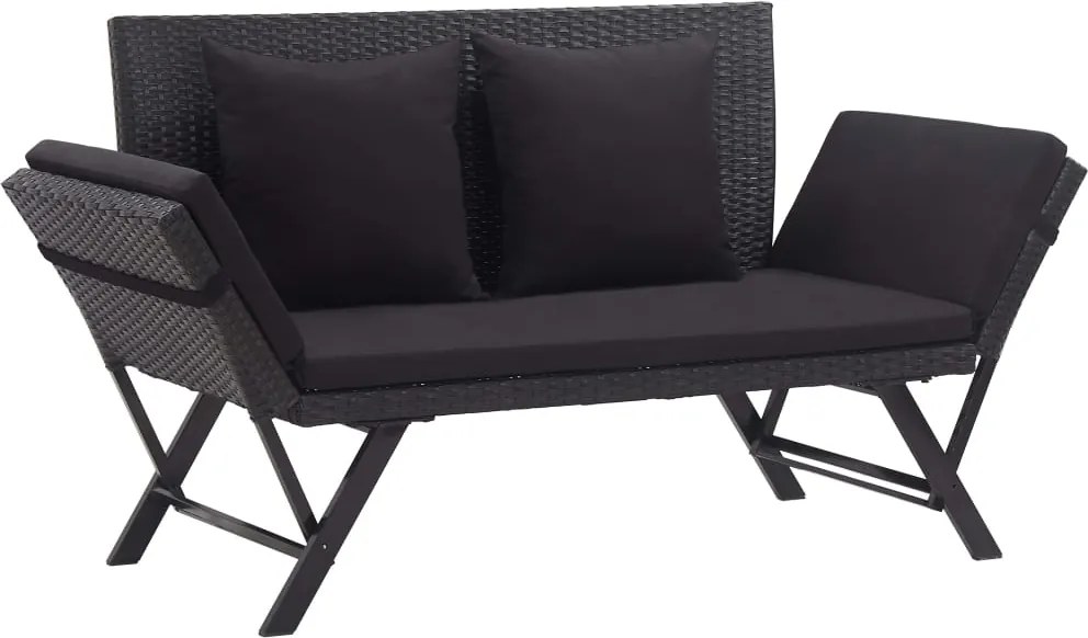 vidaXL fekete polyrattan kerti pad párnákkal 176 cm