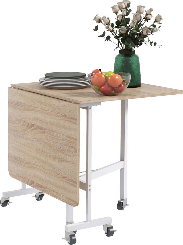 HOMCOM Étkezőasztal, Összecsukható Konyhai Asztal Kerekekkel, Acél Lábakkal, Összecsukható Asztal 4-6 Fő Számára, Étkezőasztal Kis Terekhez, Konyha, É