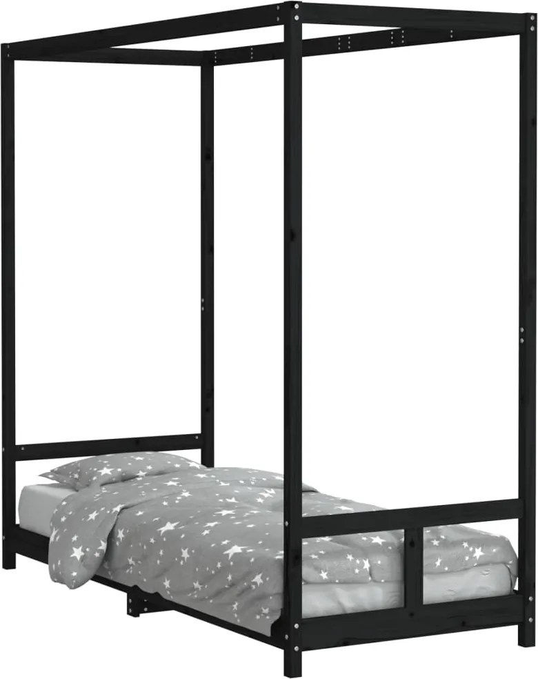 vidaXL fekete tömör fenyőfa gyerekágykeret 80 x 200 cm