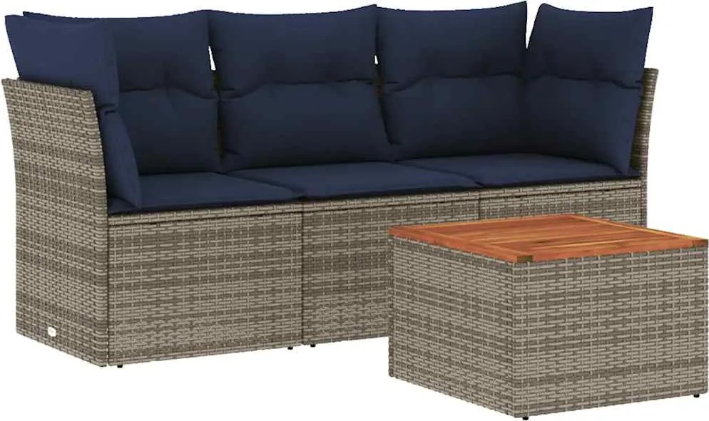 vidaXL 4 részes szürke polyrattan kerti ülőgarnitúra párnával