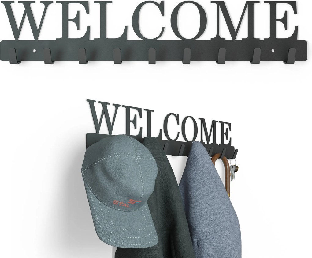 Fali Akasztó Előszoba Ruházat Kabátok Fém 9 Akasztó Fekete