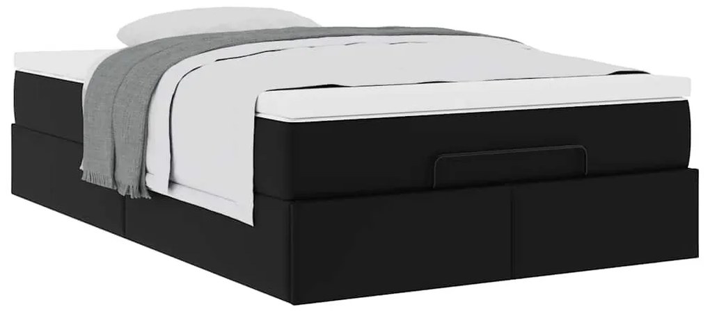 Ottomán ágykeret matraccal Fekete 120x190 cm műbőrrel