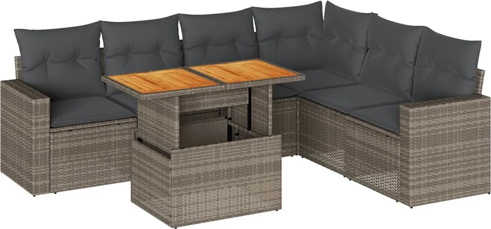 vidaXL 7 részes szürke polyrattan kerti ülőgarnitúra párnákkal