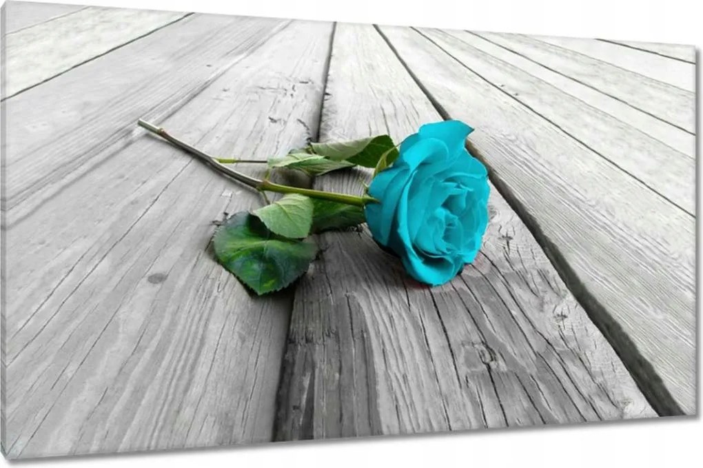 Vászonkép 120x70 Kék rózsa a deszkákon