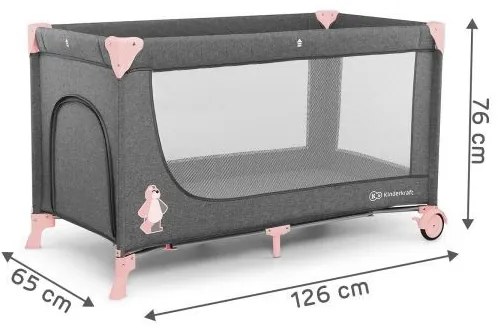 KINDERKRAFT JOY utazóágy szürke-rózsaszín