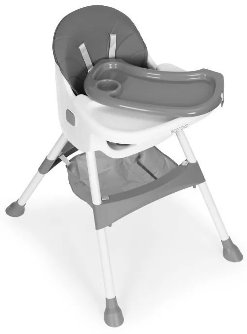 Gyerek etetőszék tálcával és kosárral 5 pontos biztonsági övvel szürke