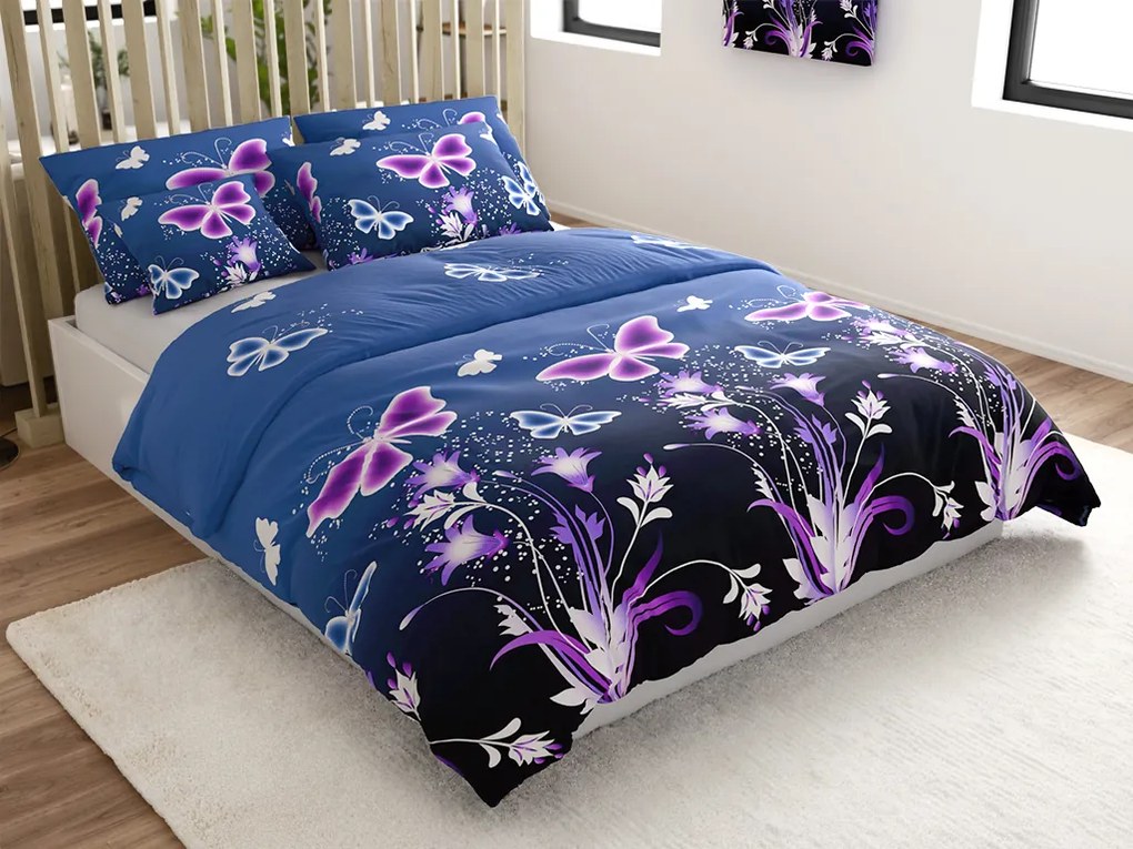 Mikroszálas ágynemű VIOLET BUTTERFLY sötétkék Ágyneműhuzat mérete: 2 db 70 x 90 cm | 200 x 220 cm