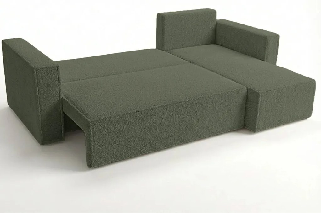 SMART BOUCLE L alakú kihúzható, megfordítható sarokkanapé 232x143 cm, sötétzöld