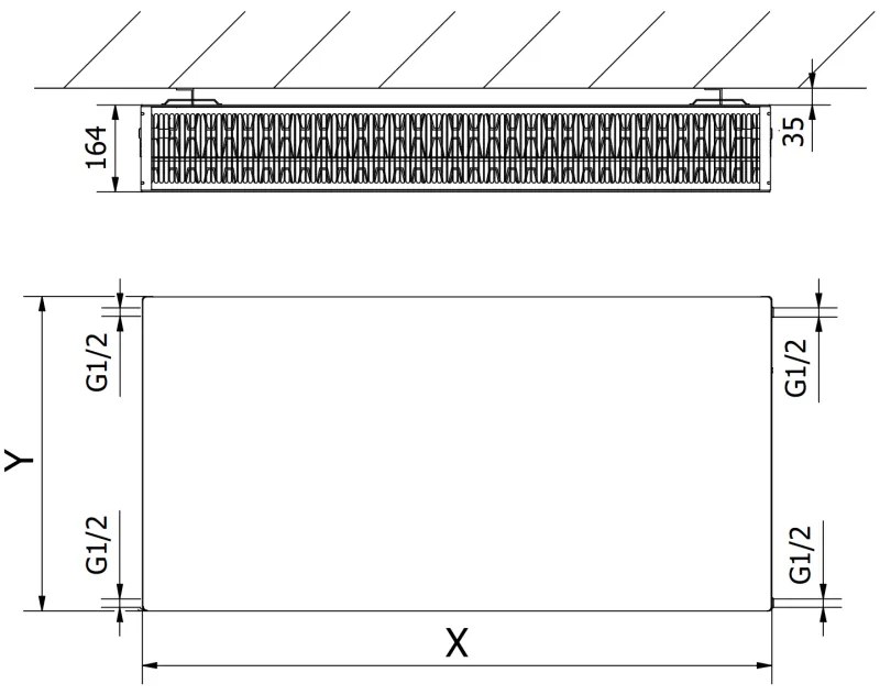 Mexen CF33, lapos radiátor 300 x 400 mm, oldalsó csatlakozás, 496 W, antracit, W433F-030-040-66