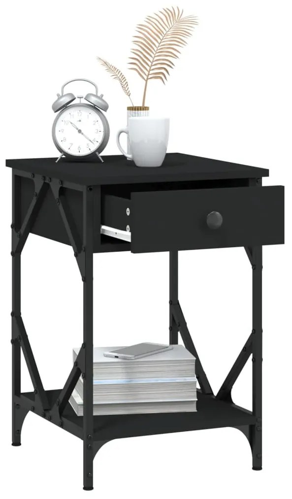 Fekete szerelt fa éjjeliszekrény 40 x 42 x 60 cm