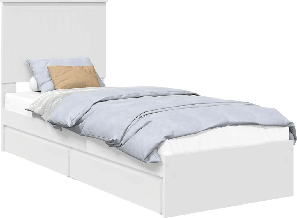 vidaXL Tárolós Ágy fejtámlával fiókkal Fehér 75 x 190 cm Faanyag