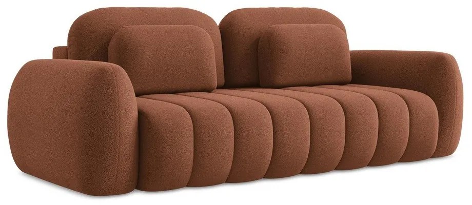 Terrakotta színű buklé kinyitható-tárolóhelyes kanapé 266 cm Pele – Makamii