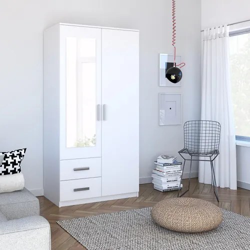 Kétajtós Tükrös Gardróbszekrény Fehér Színben. TAMINA 100 cm.