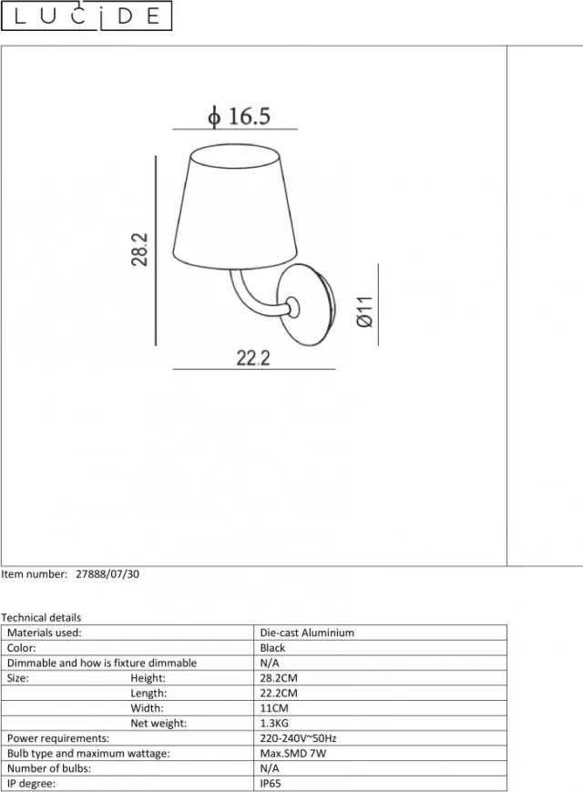 LUCIDE 27888-07-30 JUSTIN Modern Kültéri Fali Lámpa LED IP54