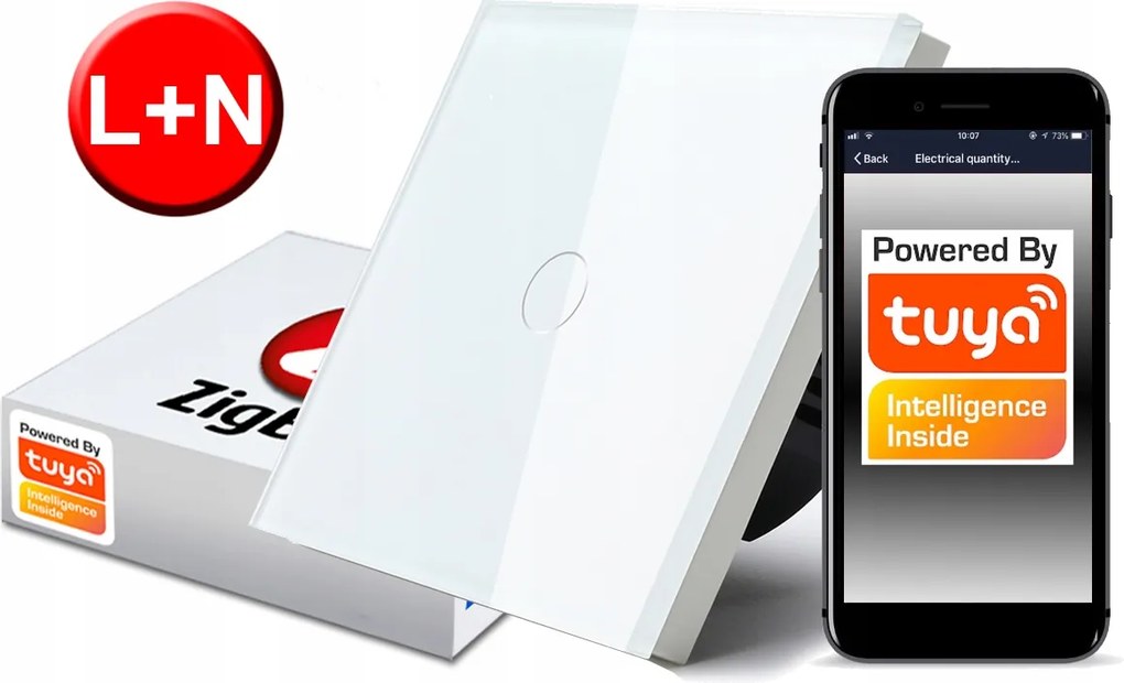 Érintőkapcsoló ZigBee Tuya 1körös fehér L+n