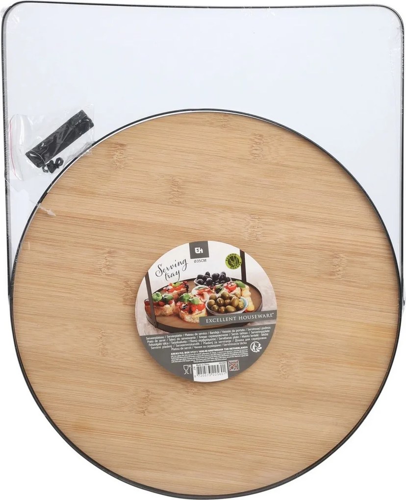 EH Bambusz kerek tálca fém fogantyúval, 35 cm
