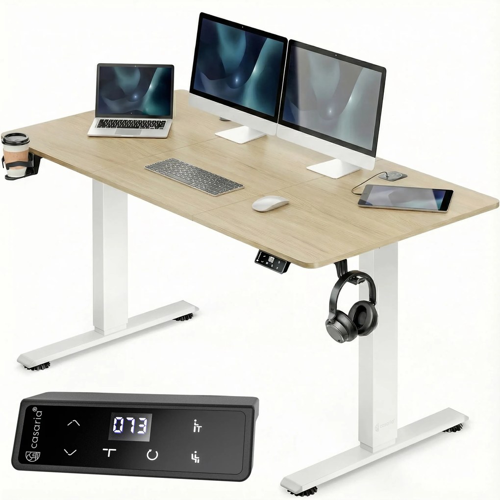 Deuba Magasságban állítható asztal 120 x 60 x 117 cm - bézs