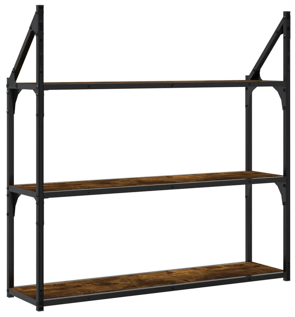 3 szintes füstös sonoma színű szerelt fa fali polc 80x21x78,5cm