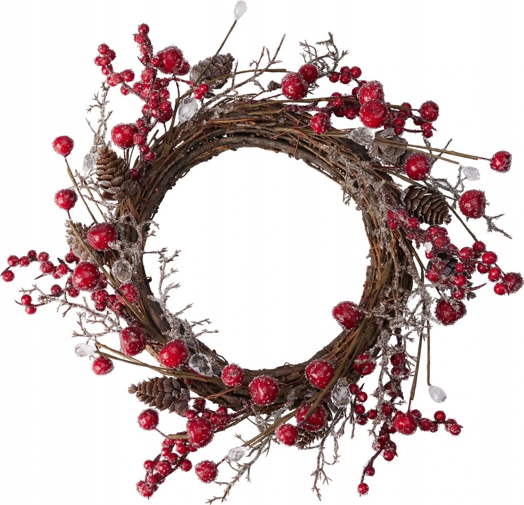 Karácsonyi dísz koszorú Rowan, barna, piros bogyókkal 30cm