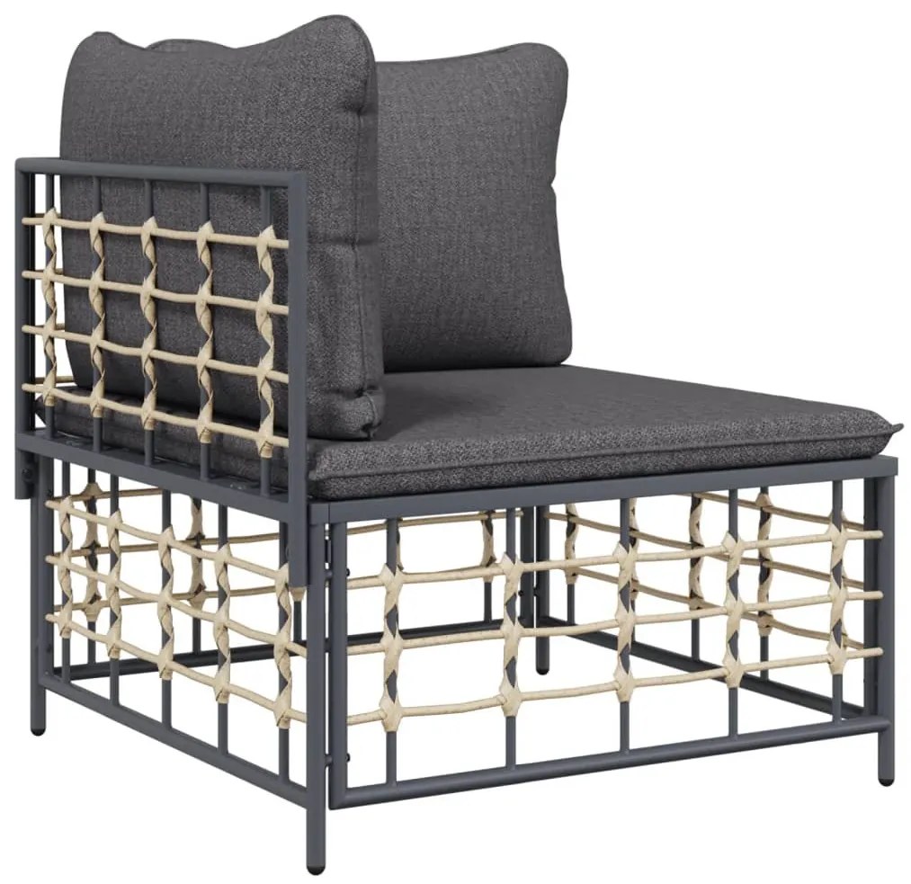 7 részes antracitszürke polyrattan kerti ülőgarnitúra párnákkal