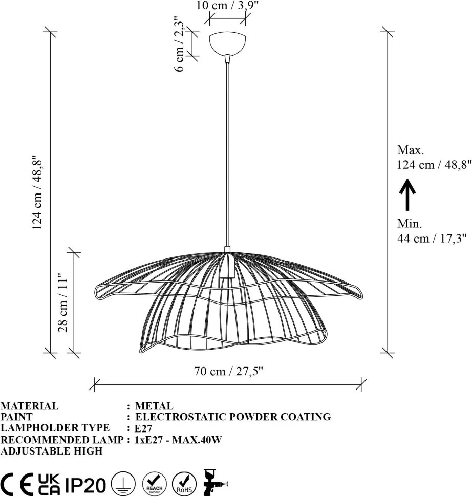 Mantar 6503-XL arany fém függőlámpa, Ø70 cm