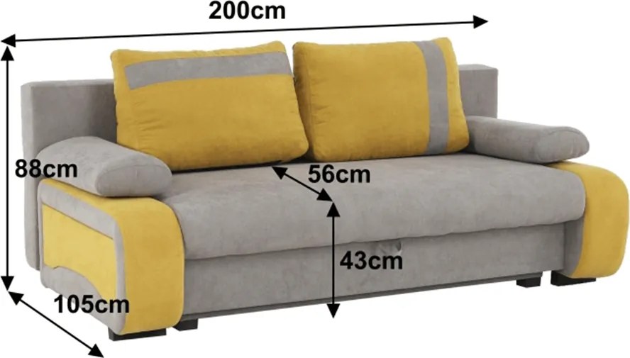 Kinyitható kanapé, szürke-barna/sárga, BOLIVIA