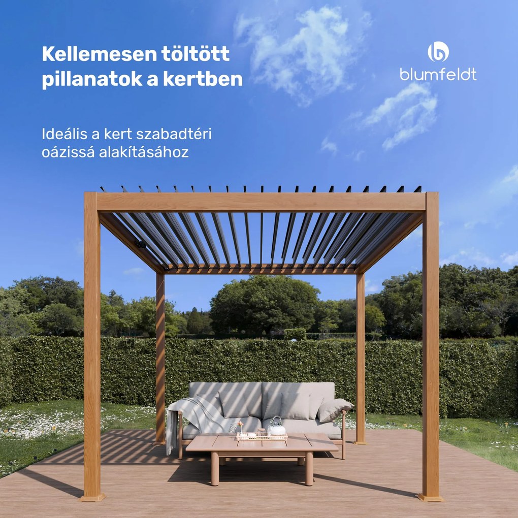 Blumfeldt LuminaHaven Pergola 3x3 Horganyzott acél Fa színű