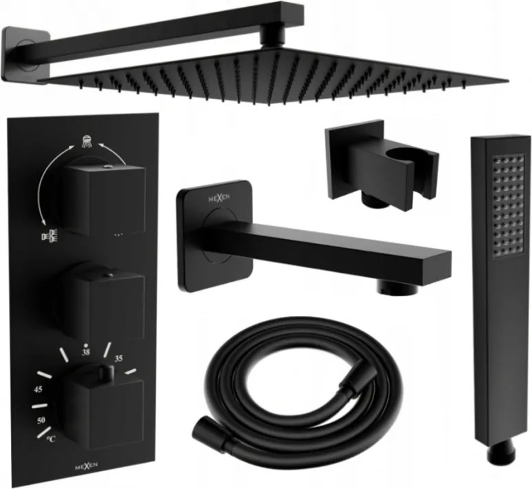 Mexen Cube DR02 beépített kád- és zuhanyszett esőztetővel, 30 cm, fekete - 77503DR0230-70